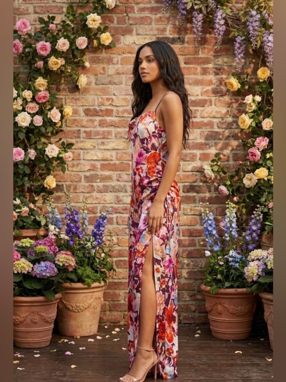 Anthropologie Floral Satin Wide-Leg Jumpsuit - Multi Floral - Picture 2 of 7